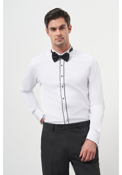 Morven Erkek Siyah Biyeli Slim Fit Ata Yaka Gömlek 25mc004041001 Siyah