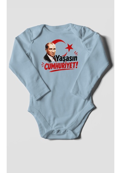 Morivokids Yaşasın Cumhuriyet Uzun Kollu Bebek Body %100 Pamuk Bebe Mavisi