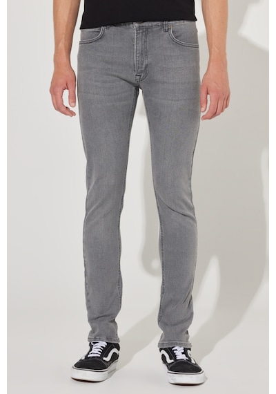 Lee Malone Skinny Fit Dar Kesim Normal Bel Gri Esnek Jean Kot Pantolon Grey Worn