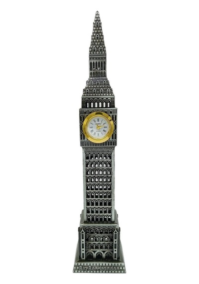 Vintage Metal İngiltere London Big Ben Saat Kulesi Gümüş 23 Cm 1