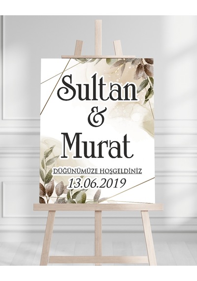 Söz Nişan Düğün İçin 50x70 Karşılama Panosu - Sonbahar Desenli Beyaz