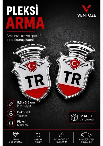 2 Adet Tr Logo Krom Görünümlü Pleksi Arma Oto Dekoratif Etiket Çiftli Set 5,5x3,5 Cm