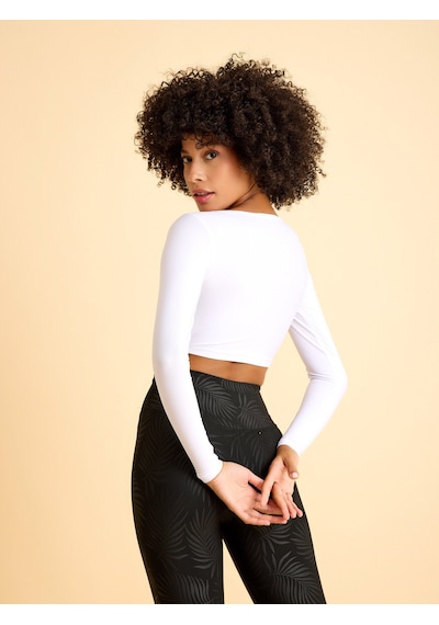 Lismina Uzun Kollu Crop Spor Tişört Beyaz