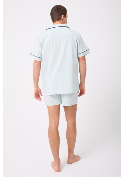 L'espadon Marısılk Seastrıpe Erkek Yazlık Şortlu Gömlekli Pijama & Lounge Takımı-3181 Nane Yeşili