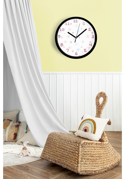 Renkli Yıldızlar Çocuk Odası Duvar Saati - 25cm - Önü Camlı Siyah Kasa - Sessiz Mekanizma-jh0890 Siyah