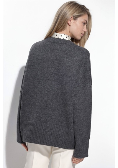 Hiccup Oversize Bisiklet Yaka Örme Kazak Koyu Gri