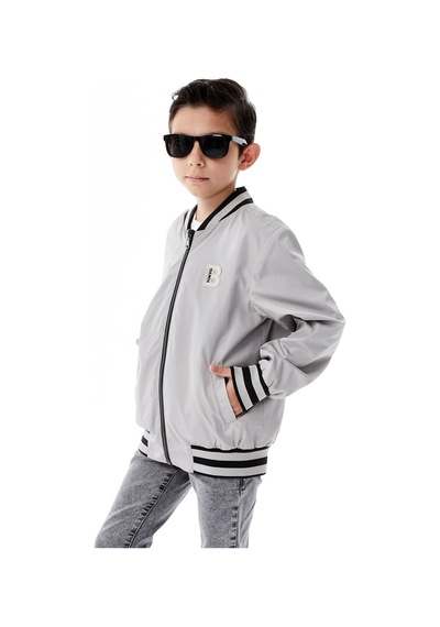 Benitto Kids Erkek Çocuk Kapüşonlu Çift Taraflı Mevsimlik Yağmurluk 51364 Gri