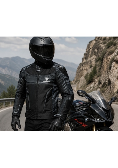 Prosev Ce2140 Motosiklet Montu 4 Mevsim Hörgüçlü Maxdura 600-d Dayanıklı Kumaş Deri Motorcu Mont Camo Çok Renkli
