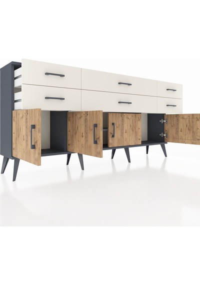 Arges Konsol 2 Raflı 6 Çekmeceli 4 Kapaklı 176x30x83 Antrasit-çam/aytaşı Çam/aytaşı Arges Konsol 2 Raflı 6 Çekmeceli 4 Kapaklı 176x30x83 Antrasit-çam/aytaşı Çam/aytaşı