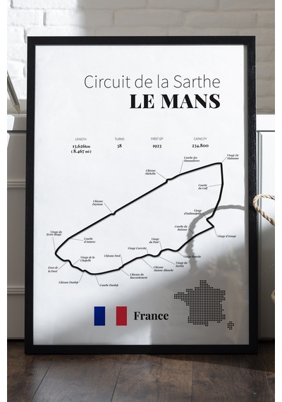 Le Mans Formula 1 Siyah Ahşap Çerçeveli Poster, Dekoratif Harita Duvar Tablosu