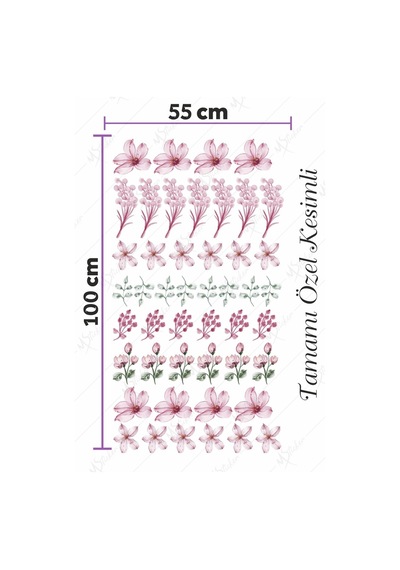 MSticker Özel Kesimli Soft Renkli Çiçekler Duvar Sticker