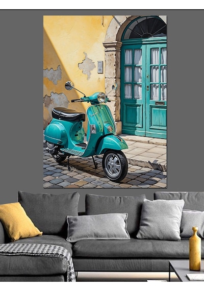 Kapı Önü Yeşil Vespa Dekoratif Kanvas - Mdf Ahşap Tablo