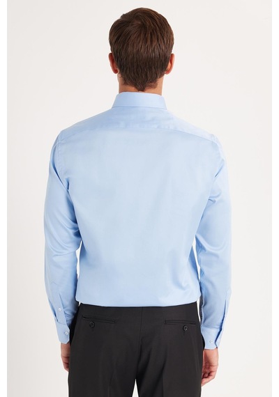 Tudors Erkek Slim Fit Premium Likralı Pamuk Saten Mavi Gömlek-35741 Mavi