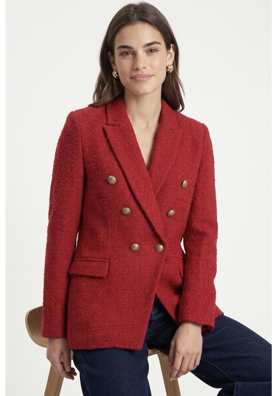 Ritnice Kadın Tovi Tüvit Dokulu Gold Düğmeli Asimetrik Kesim Astarlı Kırmızı Blazer Ceket Ritnice Kadın Tovi Tüvit Dokulu Gold Düğmeli Asimetrik Kesim Astarlı Kırmızı Blazer Ceket