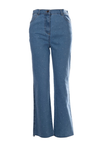 Seleste Minimalist Taş Detaylı Kadın Jean Pantolon - Midi Boy Lacivert