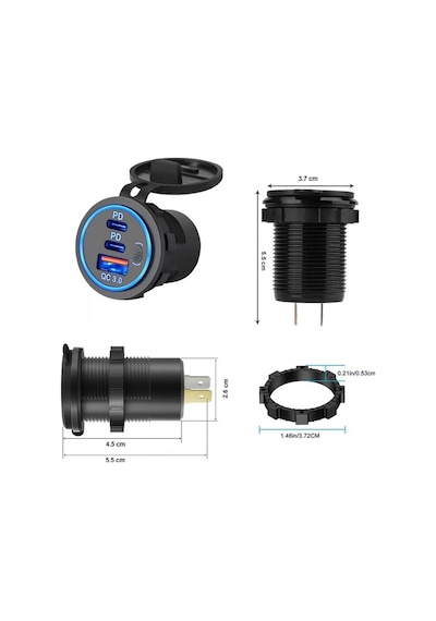 Usb Araç Tekne Şarj Soketi Pd3.0 Ve Qc3.0 Çift Usb-c Bağlantı Noktaları