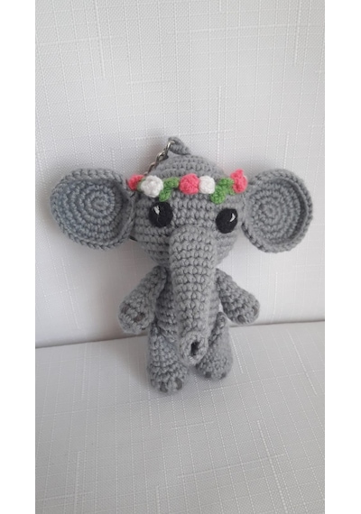 Amigurumi Çiçekli Fil Anahtarlık