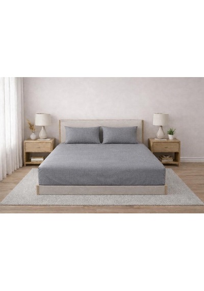 Lexroo %100 Pamuklu Lastikli Çarşaf, Gri, 2 Yastık Kılıfı Dahil 100x200