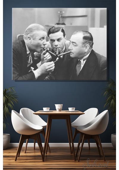 Yatay Kanvas Duvar Tablosu Tekli Salon Mutfak Ofis Three On A Match Siyah Beyaz Nostaljik Çok Renkli