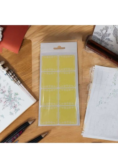 Store 100 Adet Çiçek Motifli Dekoratif Kare Sarı Etiket Sticker 3.9cm X 3.9cm Çok Renkli