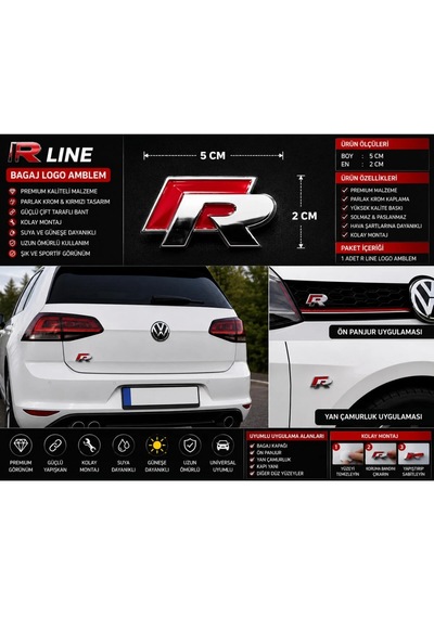 R Logo Bagaj Amblem Krom Kırmızı Premium Tasarım 0000