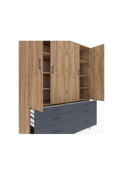 Kronos Gardrop 8 Raflı 6 Çekmeceli 4 Kapaklı 176x59x221 Çam-çam/antrasit Çam/antrasit Kronos Gardrop 8 Raflı 6 Çekmeceli 4 Kapaklı 176x59x221 Çam-çam/antrasit Çam/antrasit