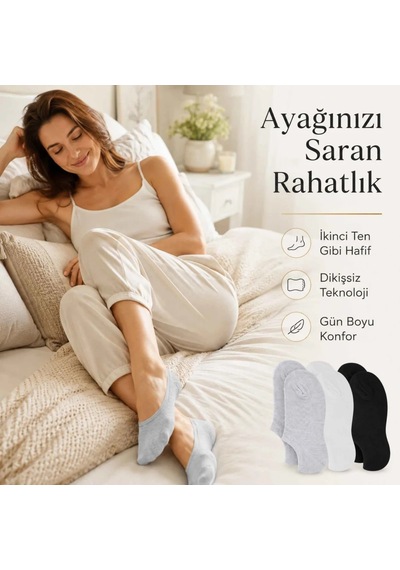 Genel Kadın Bambu 6 Lı Dikişsiz Babet Çorap Siyah Beyaz Gri Görünmez Sneaker Çor Çok Renkli 6'lı / 36-40