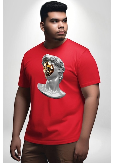 Angemiel Modern Sanat Apollo Kırmızı Büyük Beden Erkek Kadın Unisex Basic Ön Baskılı Tişört Kırmızı