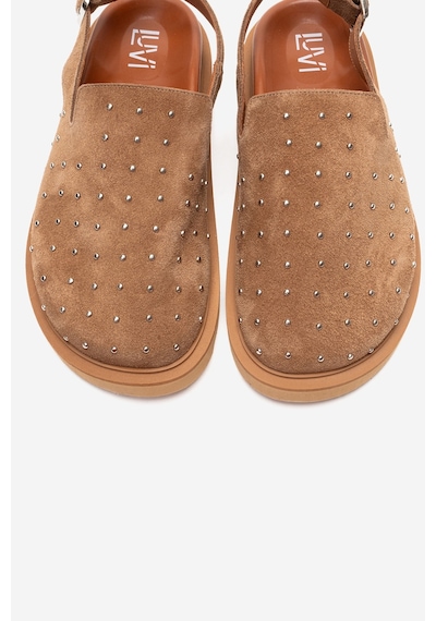 Luvishoes Our Toprak Hakiki Deri Süet Zımbalı Burnu Kapalı Kadın Sandalet Toprak