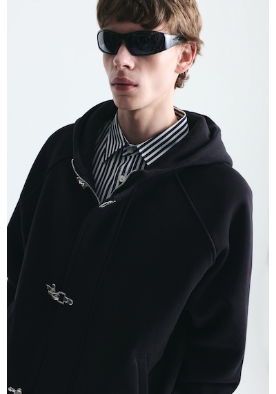 Vamos Oversize Klips Kapama Sweatshirt Takım Siyah