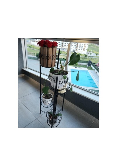Katlanabilir Metal 5'li Saksılık - Siyah - 100 Cm Yükseklik - Kurulumsuz Boyalı Dekoratif Bitki Standı Diğer
