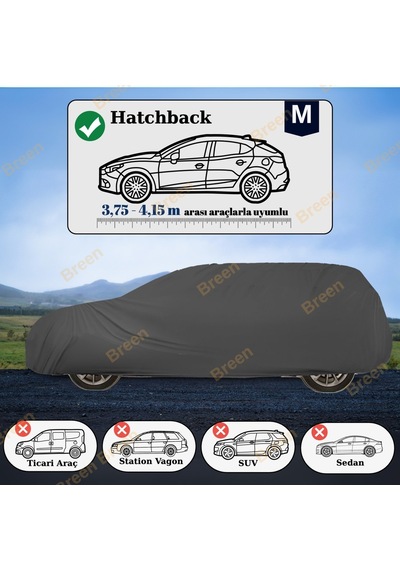 Breen Hatchbacklerle Uyumlu Siyah - M Araba Branda, Oto Örtüsü Araç Uzunluğu 3.75m-4.15m Arası Siyah - M Beden