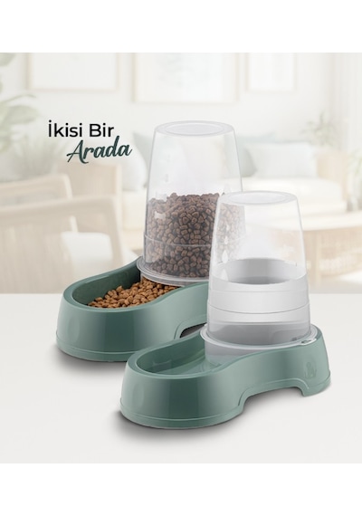Gondol Pet Hazneli Mama ve Su Kabı 1500 ML + Kedi Köpek Mama ve Su Kabı Mama Tabağı 2'li