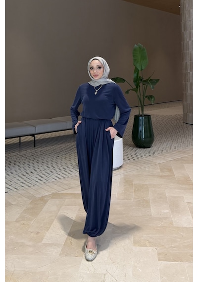 Riella Butik Hera Oysho Kumaş Oversize Günlük Tesettür Takım Lacivert