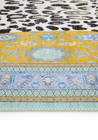 Cool Halı Jagora Leopar Halı Kaplan Desen Vintage Sarı Şönil Halı Yıkanabilir Leopar Dekoratif Halı