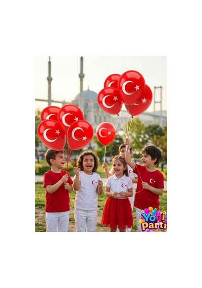 Bayrak Baskılı Balon 12 İnç 50 Adet 23 Nisan 29 Ekim Milli Bayram Süslemeleri Kırmızı Tüm Yaşlar