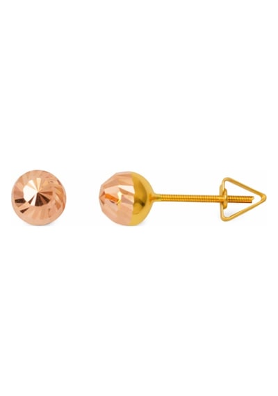 Çgk Çiğdem Gürel Kuyumculuk Minimal Altın Renk Kesim Detaylı Vidalı Top Küpe Gold