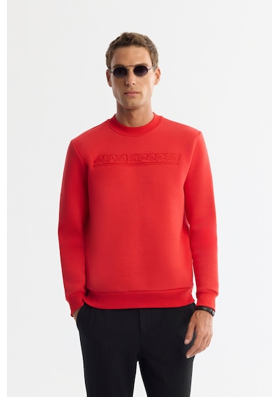 Avva Erkek Kırmızı Bisiklet Yaka 3 İplik Şardonlu Baskılı Regular Fit Sweatshirt A42y1306
