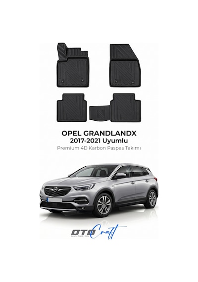 Otocraft Opel Grandlandx 2017-2021 Araca Özel 4d Karbon Oto Paspas Havuzlu Tam Set