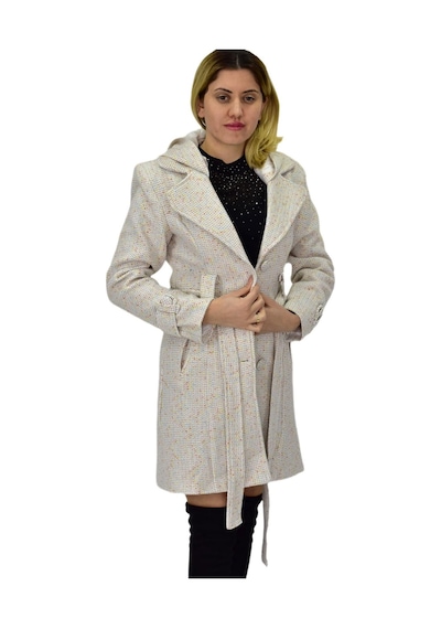 Kadın Pıtırcık Uzun Kaşe Kaban Bgl-st04122 Krem