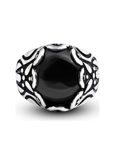 Kuyumcudukkani Düz Oval Kubbe Kesim Taşlı Gümüş Erkek Yüzük-60002-w-blk 33 Beyaz