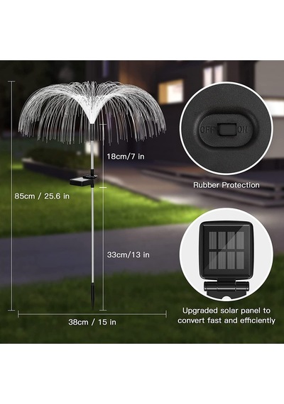 Coverzone Solar Bahçe Lambası 2 Adet, Ent 85 Cm Rgb Renk Değiştiren Solar Çim Lambası, Fiber Optik Dekoratif Dış Mekan Aydınlatma, Otomatik Açma Kapama S51