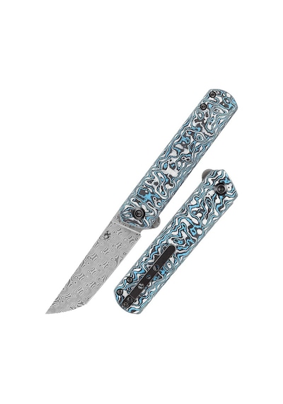 Kansept Foosa Kayma Eklemi/flipper Kamp Bıçak Mavi Beyaz Karbon Fiber Sap Damascus Çelik Kamp Çakı K2020t2 Kum