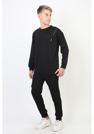 Mevsimlik Respect Baskılı 2 İplik %100 Pamuk 2 İplik Uzun Kollu Erkek Çocuk Sweatshirt-90934 Siyah