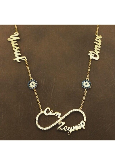 Gümüş 4 İsimli Nazarlı Sonsuzluk Kolye Rose Gold