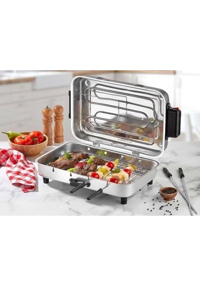 Tr Taner Lüx Büyük Boy 37 23cm Elektrikli Izgara Alüminyum Gövde Kapaklı Mangal Barbekü 4şiş Kebap Ocak Genel