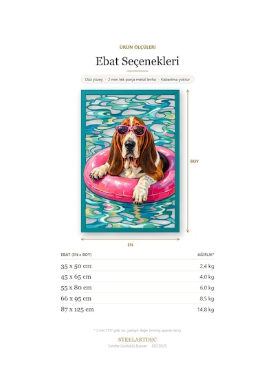 Simitte Gözlüklü Basset Metal Tablo 45x65 Cm Çok Renkli