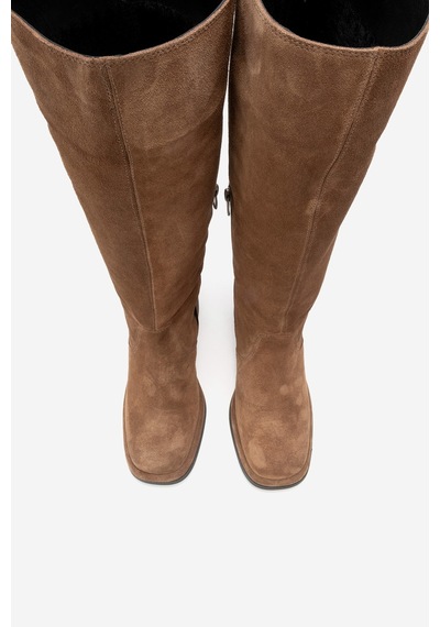 Luvishoes Luvi Shoes Fros Taba Süet Hakiki Deri Kadın Kalın Topuklu Çizme Taba
