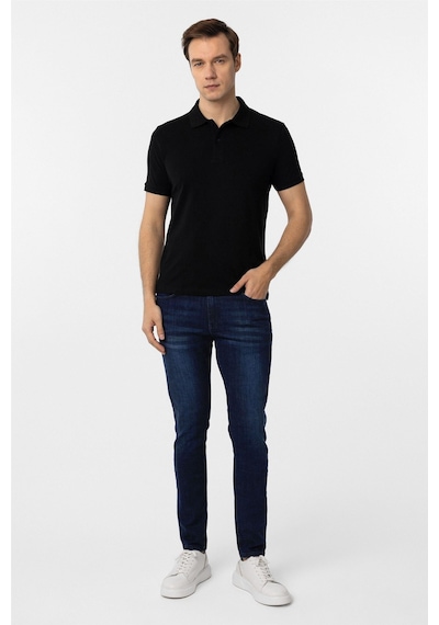 Süvari Siyah Slim Fit Düz Polo Yaka Tişört