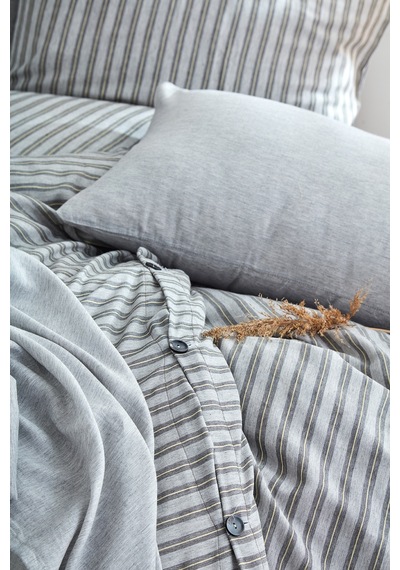 BonjardinHome Soft Keten Nevresim Takımı Çift Kişilik Gri